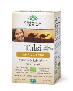 ORGANIC INDIA Ceai Tulsi (Busuioc Sfant) cu Lamaie si Ghimbir | Antistres Natural & Reinsufletire