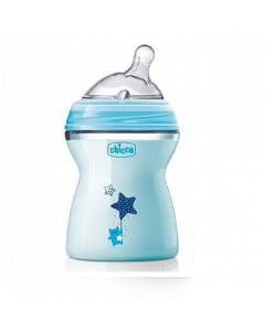 CHICCO Biberon Natural Feeling plastic BLEU, 2 luni +,  250 ml, tetină silicon , flux mediu