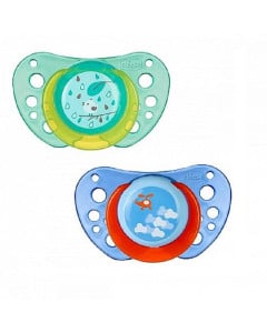 CHICCO Suzetă silicon Physio air, formă anatomică, 12 luni+, băiat/boy, 2 bucăți