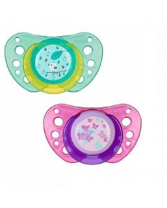CHICCO Suzetă silicon Physio air, formă anatomică, 12 luni+, fată/girl, 2 bucăți 