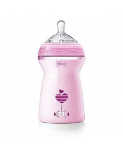 CHICCO Biberon Natural Feeling, plastic, ROZ, 6 luni+,  330 ml, tetină silicon, flux rapid