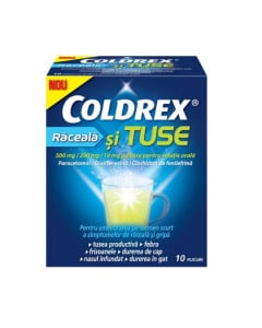 Coldrex Raceala si Tuse 500mg/200mg/10mg x 10plic. pulb. pt. sol. orala