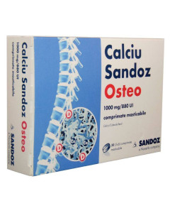 Calciu Sandoz Osteo 1000 mg / 880 UI x 30 comprimate masticabile