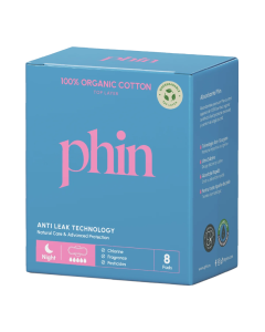 Absorbante de noapte din Bumbac Organic, 8 bucati, Phin