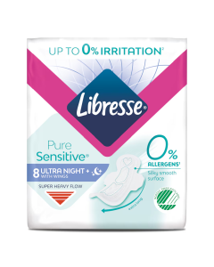 Absorbante cu aripioare PureSensitive Ultra Night, 8 bucati, Libresse