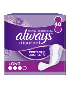 Absorbante zilnice pentru incontinenta urinara Discreet, Long, 40 bucati, Always