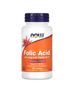 Acid Folic 800 mcg Cu Vitamina B-12 25 mcg, 250 tablete, Now Foods