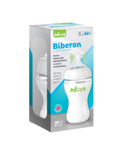 Biberon cu gat larg si tetina anticolici, 3-6 luni, 260ml, Adora 