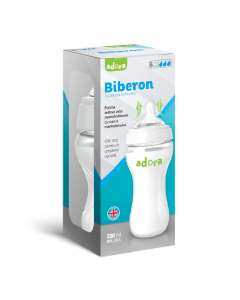 Biberon cu gat larg si tetina anticolici, 6 luni+, 330ml, Adora 