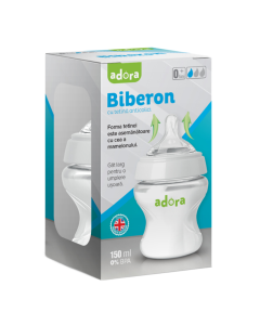 Biberon cu gat larg si tetina anticolici, 0-3 luni, 150ml, Adora 