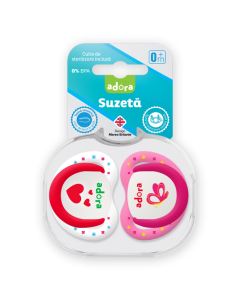 Suzeta din silicon, cu cutie de sterilizare, 0-6 luni, design fata, 2 bucati, Adora 