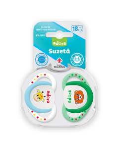 Suzeta din silicon, cu cutie de sterilizare, 18 luni +, design baiat, 2 bucati, Adora 