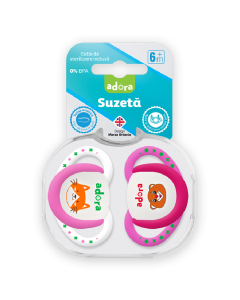 Suzeta din silicon, cu cutie de sterilizare, 6-18 luni, design fata, 2 bucati, Adora 