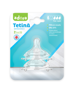 Tetina anticolici cu flux rapid, 6 luni+, 2 bucati, Adora 