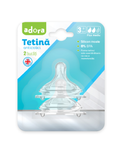 Tetina anticolici cu flux mediu, 3-6 luni, 2 bucati, Adora 