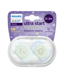 Suzete Ultra Start de noapte, Albastru/Verde, SCF075/08, 0-2 luni, 2 bucati, Philips Avent