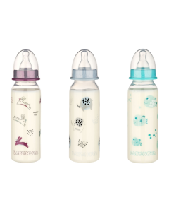 Biberon PP, fara BPA, tetina rotunda, flux mediu, diverse modele, 240ml, 1 bucata, Babynova