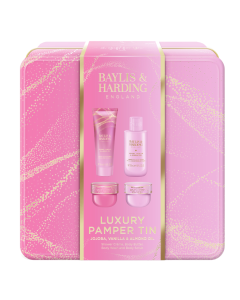 Set cadou în cutie eleganta de metal, Jojoba, Vanilla & Almond Oil 4 piese, Baylis & Harding