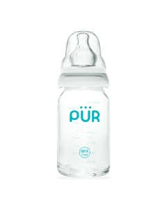 Biberon din sticla rezistenta la soc termic, 130ml, PUR 