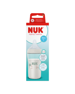 Biberon cu tetina din silicon Perfect Match, alb, flux M, 3+ luni, 260 ml, Nuk