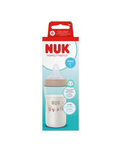 Biberon cu tetina din silicon Perfect Match, bej, flux M, 3+ luni, 260 ml, Nuk