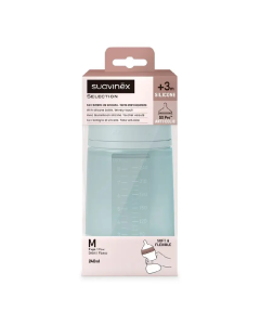Biberon din silicon SX Pro Colour Essence, debit mediu, bleu, 240ml, Suavinex 