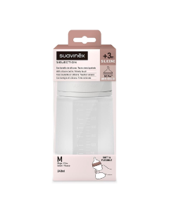 Biberon din silicon SX Pro Colour Essence, debit mediu, transparent, 240ml, Suavinex 