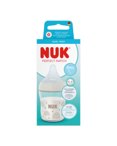 Biberon sticla cu tetina din silicon Perfect Match, flux S, 0 luni+, 120 ml, Nuk