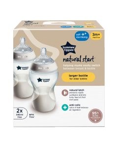 Set biberoane cu autosterilizare Natural Start, 3 luni+, 2 bucati*340 ml, Tommee Tippee