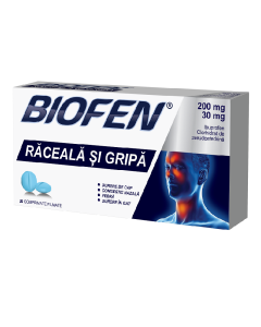 Biofen raceala si gripa, 200 mg/30 mg, 20 comprimate filmate, Biofarm
