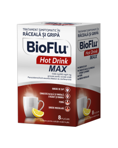 Bioflu Hot Drink Max, 1000 mg/200 mg/4 mg granule pentru suspensie orala, 8 plicuri, Biofarm