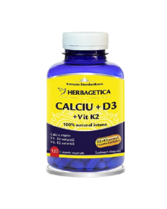 Calciu + D3 + Vitamina K2, 120 capsule, Herbagetica