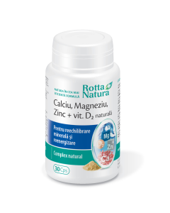 Calciu, magneziu, zinc, vitamina D2 naturala, 30 capsule, Rotta Natura