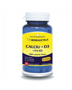 Calciu + D3 + Vitamina K2, 60 capsule, Herbagetica