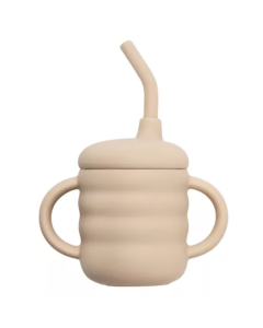 Cana din silicon cu pai, 6 luni+, Bubble Beige, Appekids