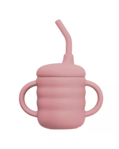 Cana din silicon cu pai, 6 luni+, Old Rose, Appekids