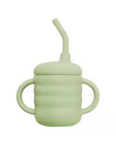 Cana din silicon cu pai, 6 luni+, Raw Green, Appekids