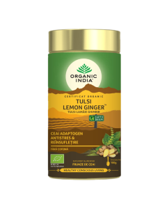 ORGANIC INDIA Ceai Tulsi (Busuioc Sfant) cu Lamaie si Ghimbir | Antistres Natural & Reinsufletire 100g