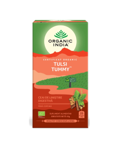 ORGANIC INDIA Ceai Digestiv Tulsi (Busuioc Sfant) Tummy cu Ghimbir, Plante Savuroase si Condimente