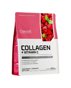 Colagen cu Vitamina C, aroma de zmeură cu mentă, 400g, OstroVit
