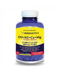 Complex natural D3+K2+Ca+Mg, 120 capsule, Herbagetica