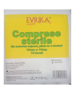 Comprese sterile netesute, pliate, 10x10 cm, 10 buc, Evrika Quality