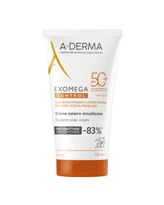 Crema emolienta cu protectie solara SPF50+ pentru pielea sensibila Exomega Control, 150 ml, A-derma
