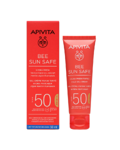 Crema gel colorata protectie solara ten SPF50, Hydra Fresh Tinted Bee Sun Safe, 50 ml, Apivita