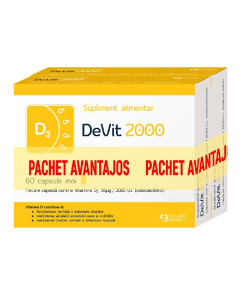 Pachet Vitamina D3 2000UI, 60 capsule+60 capsule, Devit