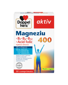 Magneziu 400+B1+B6+B12+Acid Folic, 30 comprimate