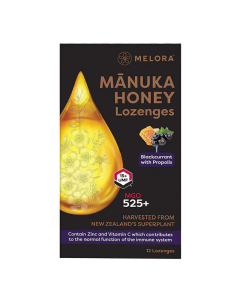 Dropsuri din miere de Manuka cu coacaze negre si propolis, 12 bucati, Melora