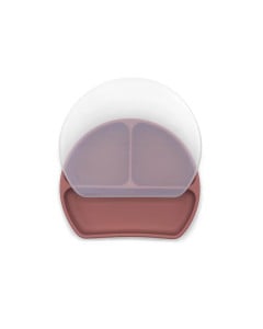 Farfurie silicon compartimentata cu capac Dark Pink, 1 bucata