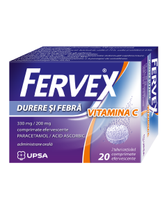 Fervex Durere si Febra Vitamina C, 330 mg/ 200 mg, 20 comprimate efervescente, Upsa