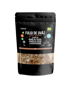 Fulgi de ovaz fini fara gluten cu miez din boabe de cacao, zahar de cocos si scortisoara Bio, 200 g, Niavis